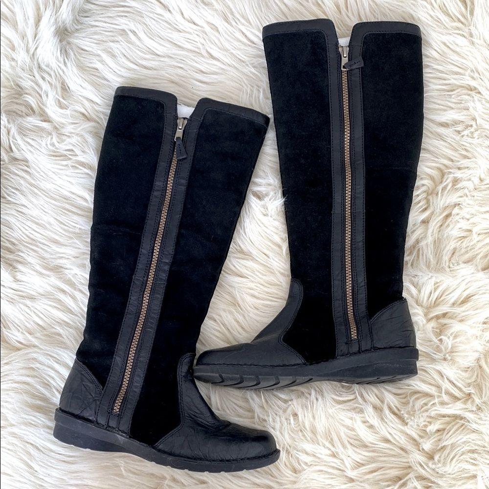 Clarks Black Leather & Suede Knee-High Riding Boots Sz 7 Preppy English Country